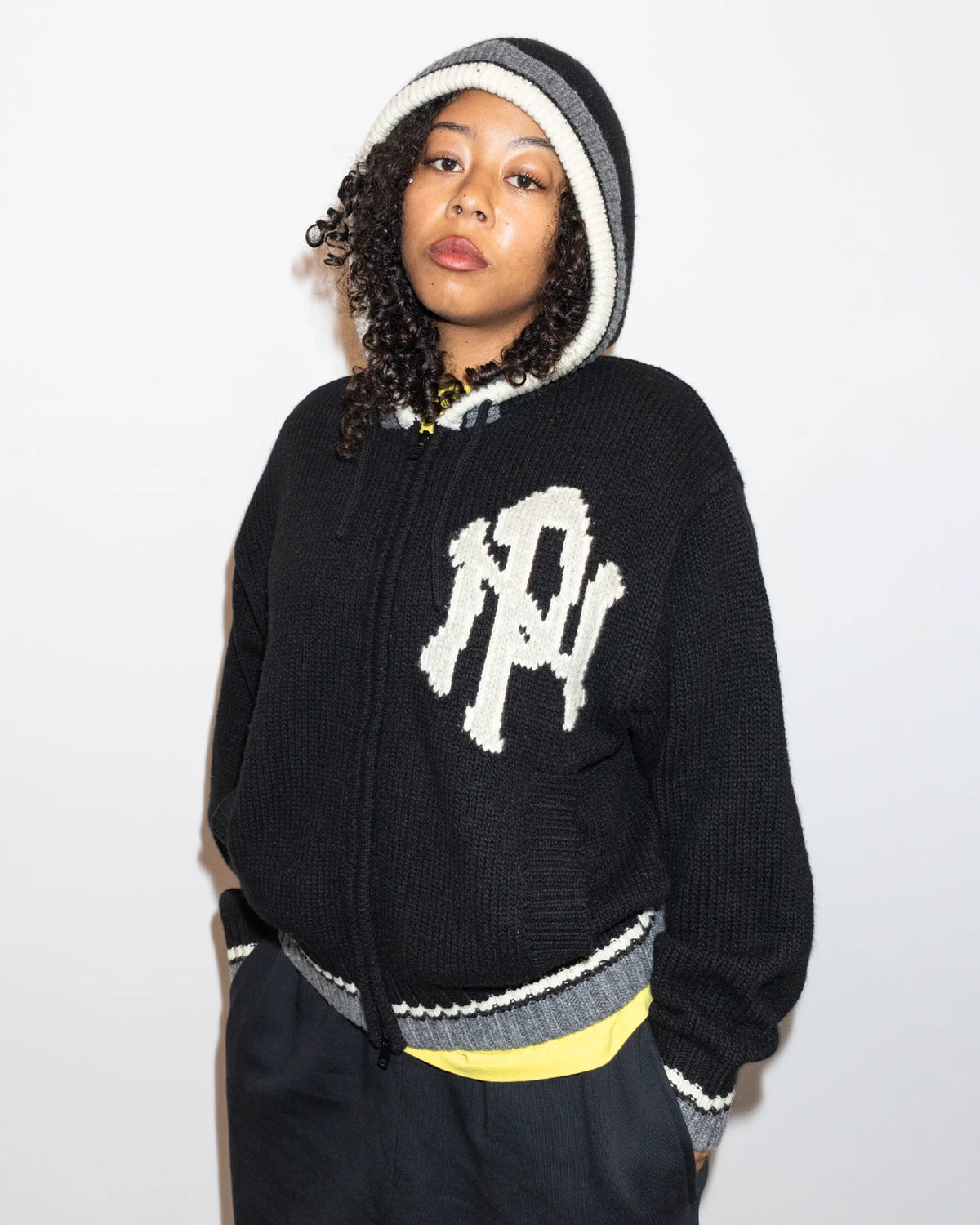 No Problemo NYP Varsity Zip Through Knit Black