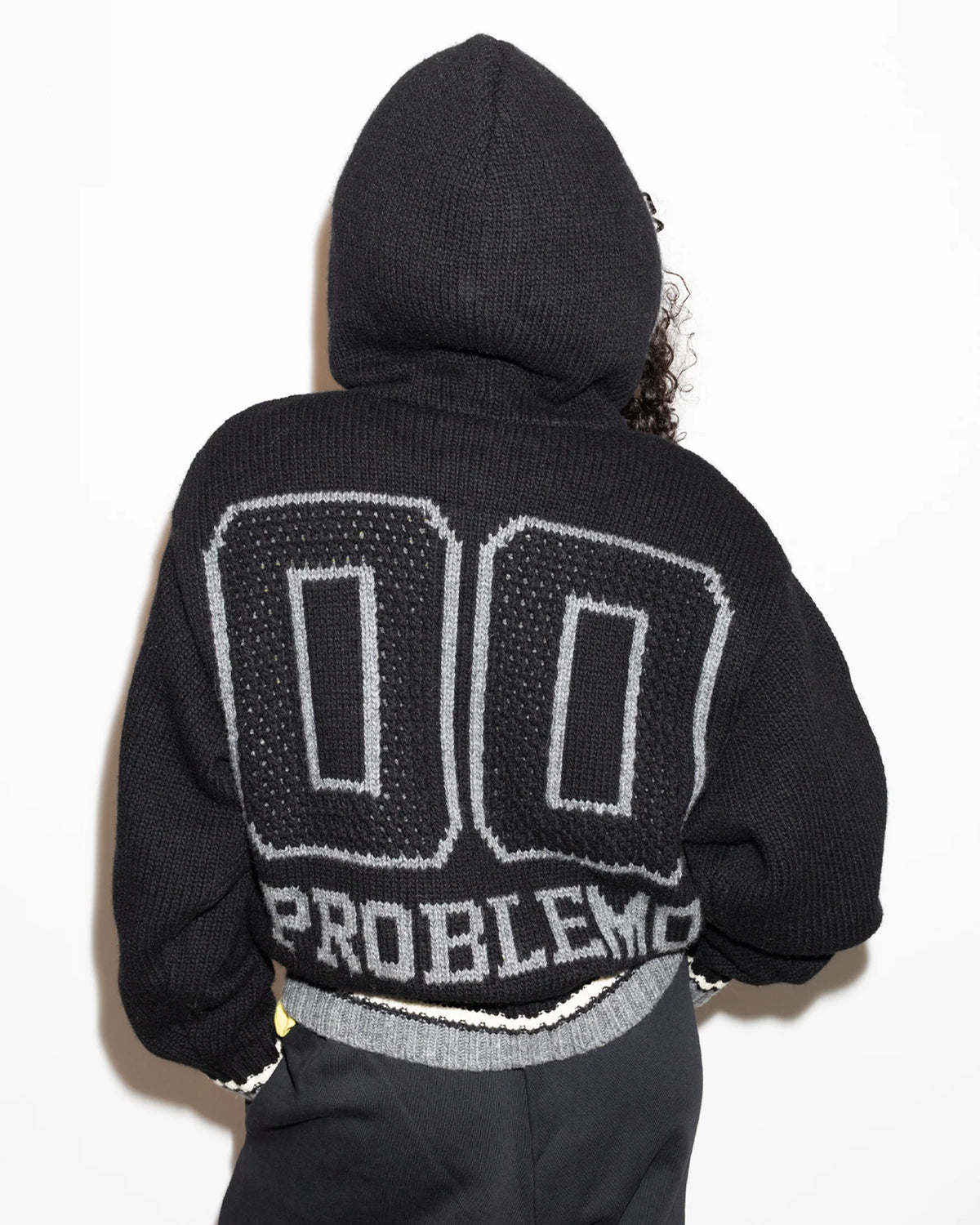 No Problemo NYP Varsity Zip Through Knit Black