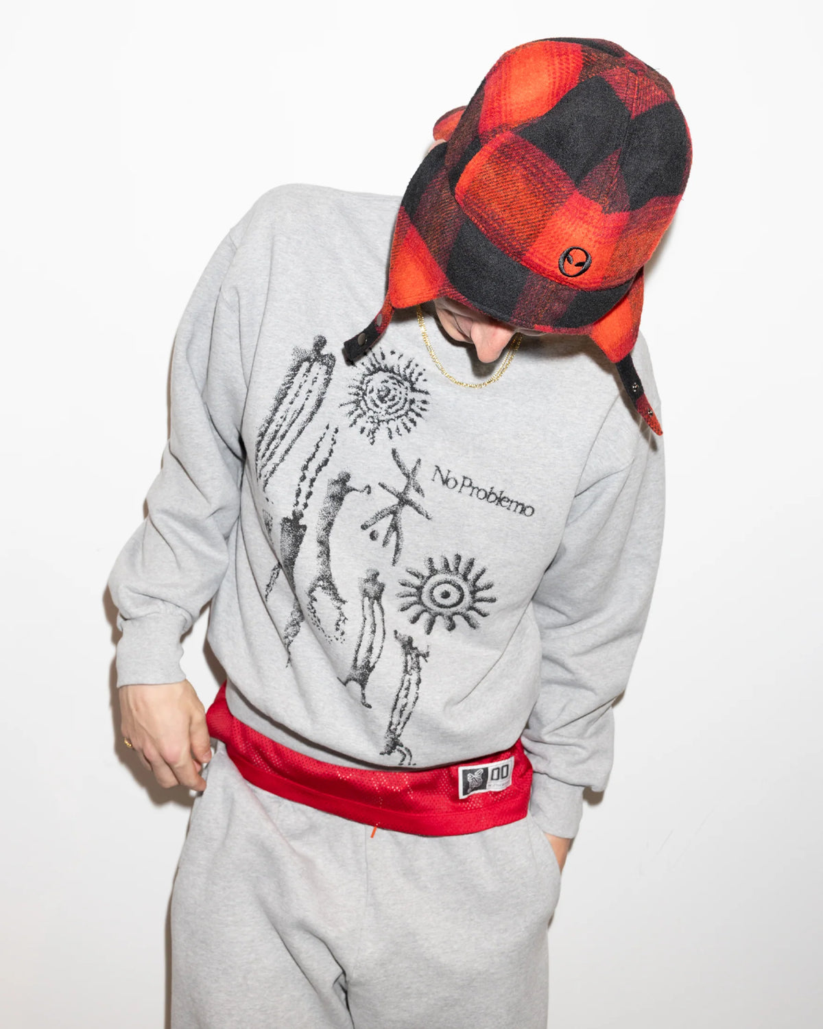 No Problemo Plaid Flap Cap Red