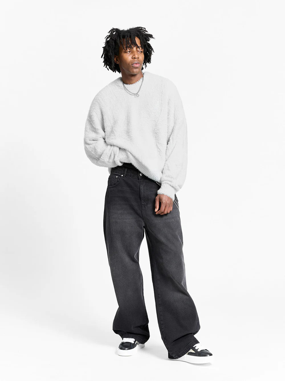 Reternity Essential Furry Knit Sweater - Light Grey