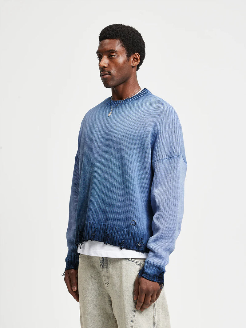 Reternity Oil Washed Knit Sweatshirt Blue