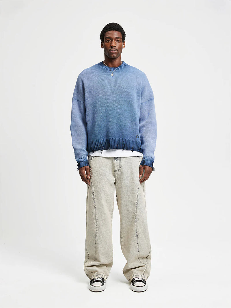 Reternity Oil Washed Knit Sweatshirt Blue