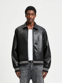 Reternity Leather Bomber Jacket Black