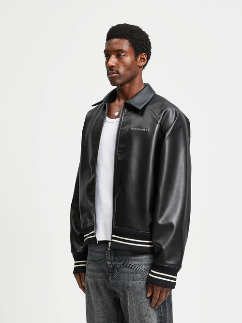 Reternity Leather Bomber Jacket Black