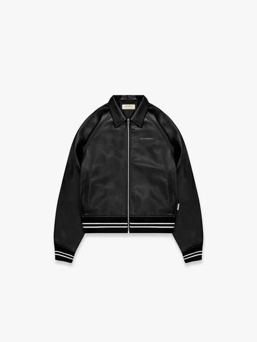 Reternity Leather Bomber Jacket Black