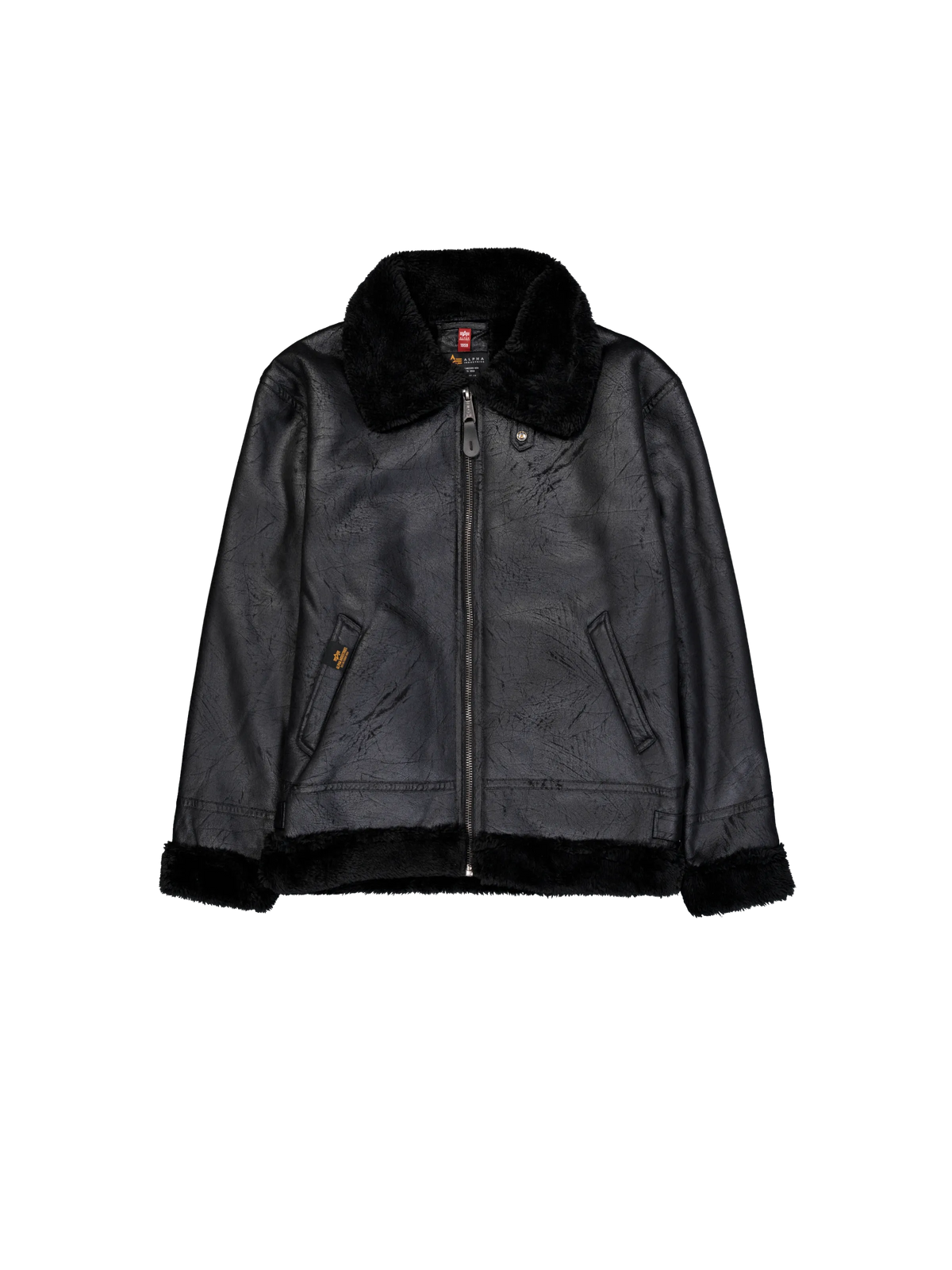 B-3 Faux Leather Bomber Jacket Black/Black
