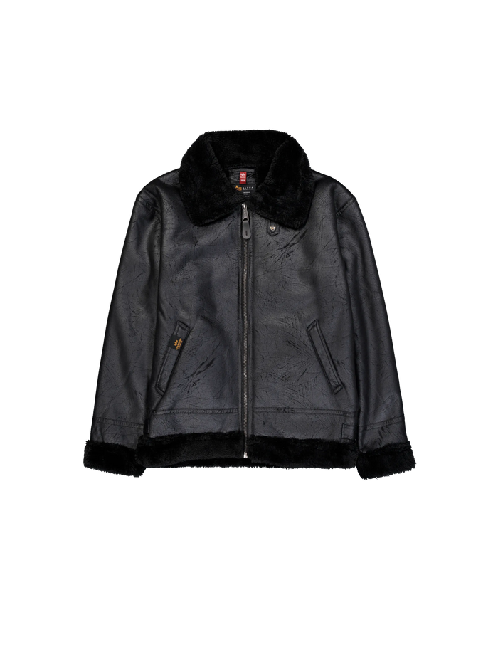 B-3 Faux Leather Bomber Jacket Black/Black
