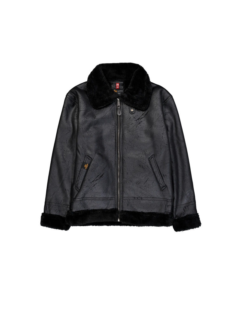 B-3 Faux Leather Bomber Jacket Black/Black