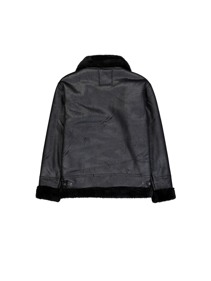 B-3 Faux Leather Bomber Jacket Black/Black