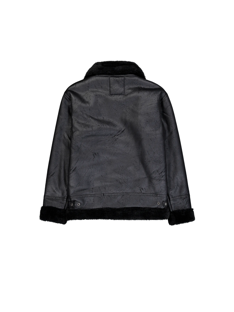 B-3 Faux Leather Bomber Jacket Black/Black