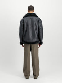 B-3 Faux Leather Bomber Jacket Black/Black