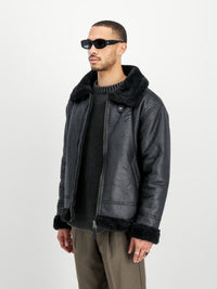 B-3 Faux Leather Bomber Jacket Black/Black