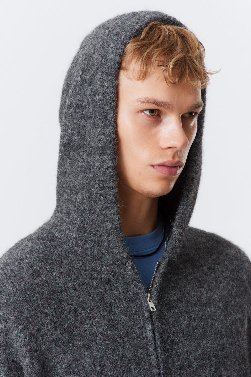 Weekday Knitted Boxy Wool Blend Zip Hoodie