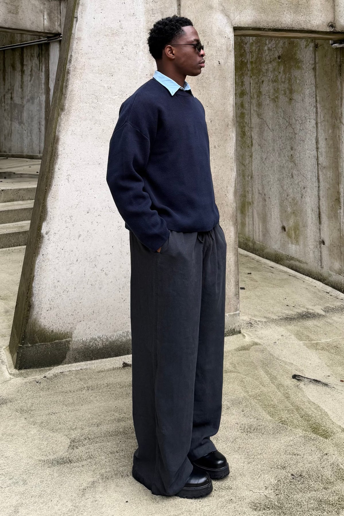 Weekday Loose Fit Linen Trousers Black