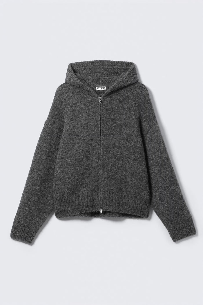 Weekday Knitted Boxy Wool Blend Zip Hoodie