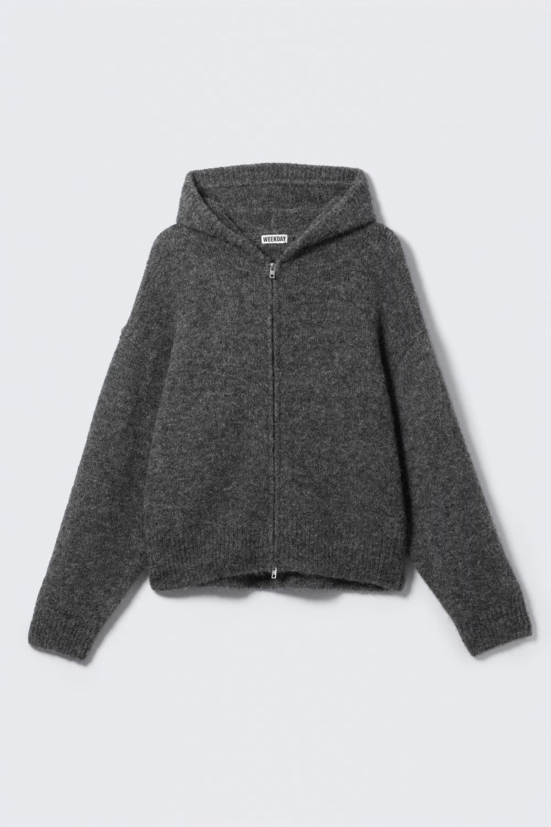 Weekday Knitted Boxy Wool Blend Zip Hoodie