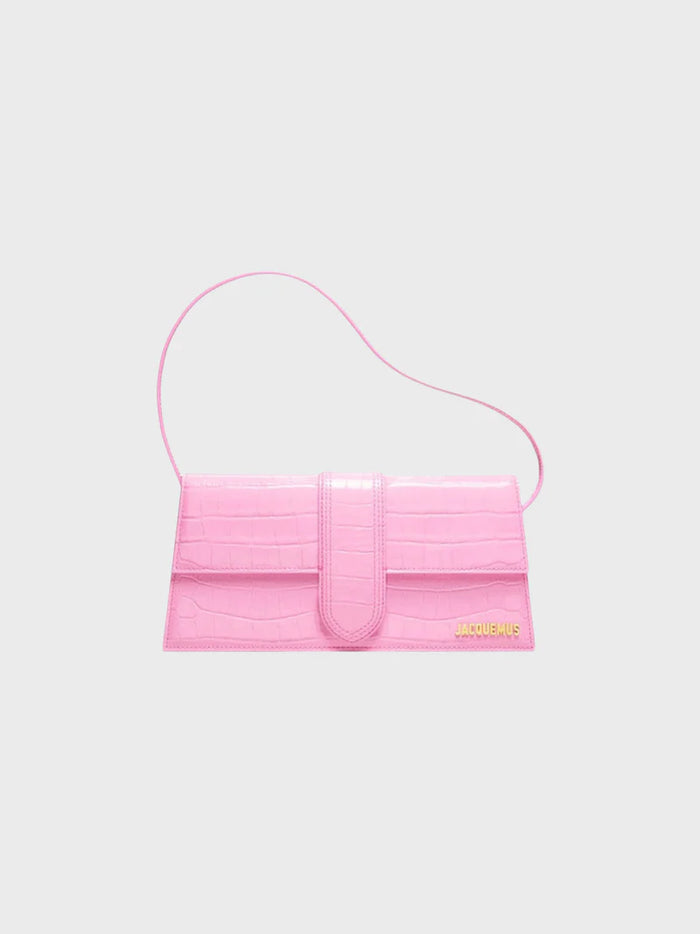 Jacquemus Le Bambino Long Shoulder Bag Croco Pink