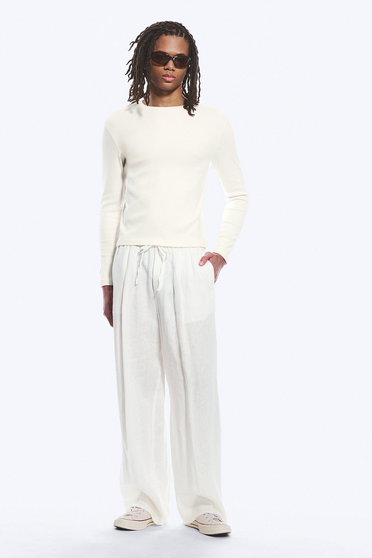 Weekday Loose Fit Linen Trousers White