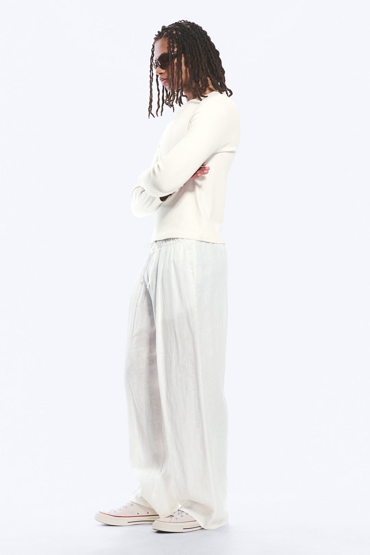 Weekday Loose Fit Linen Trousers White