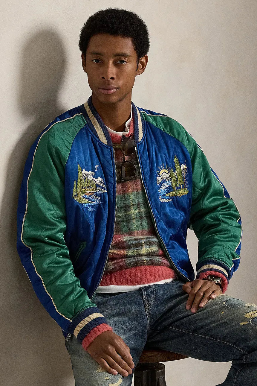 Wyoming Satin Souvenir Flight Jacket | Green Blue Multi