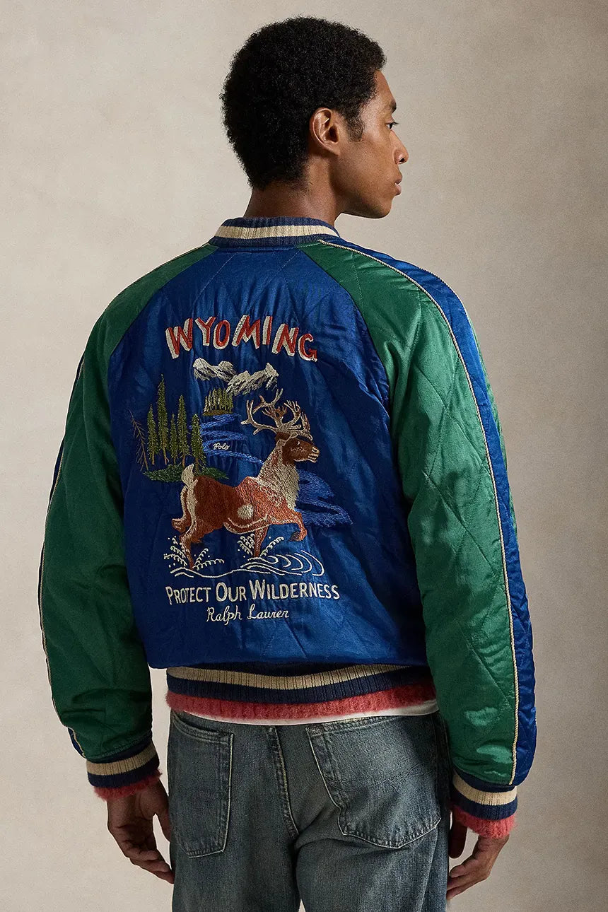 Wyoming Satin Souvenir Flight Jacket | Green Blue Multi