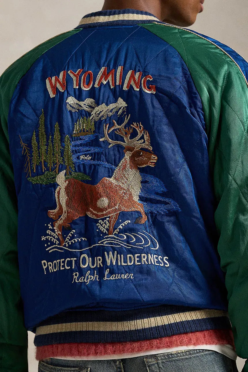 Wyoming Satin Souvenir Flight Jacket | Green Blue Multi