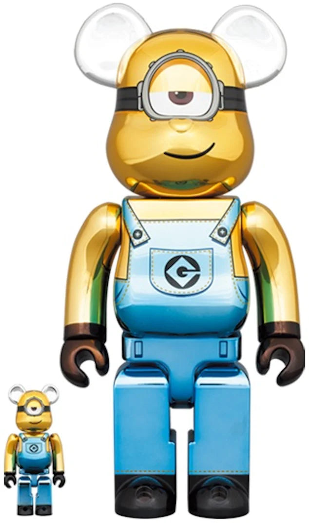 (PREORDER) Medicom Toy BEARBRICK 400% MINIONS DAVE CHROME VERSION 2-PACK 