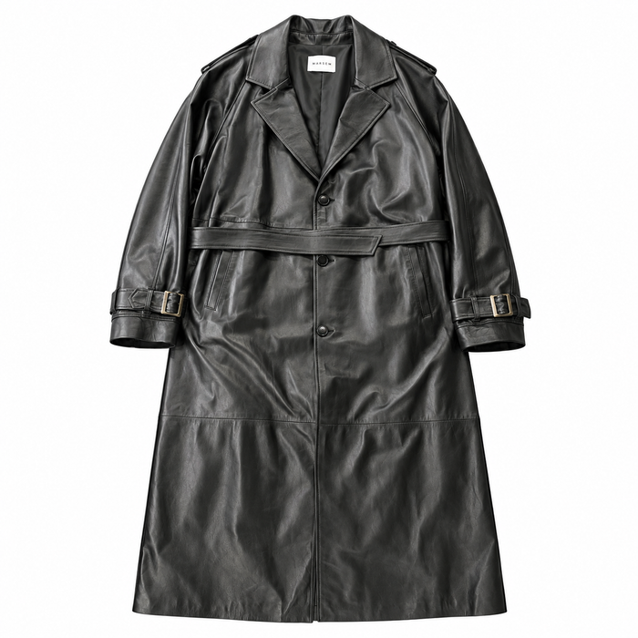 Trench Black Leather | Giacca Trench in Pelle di Agnello Nero