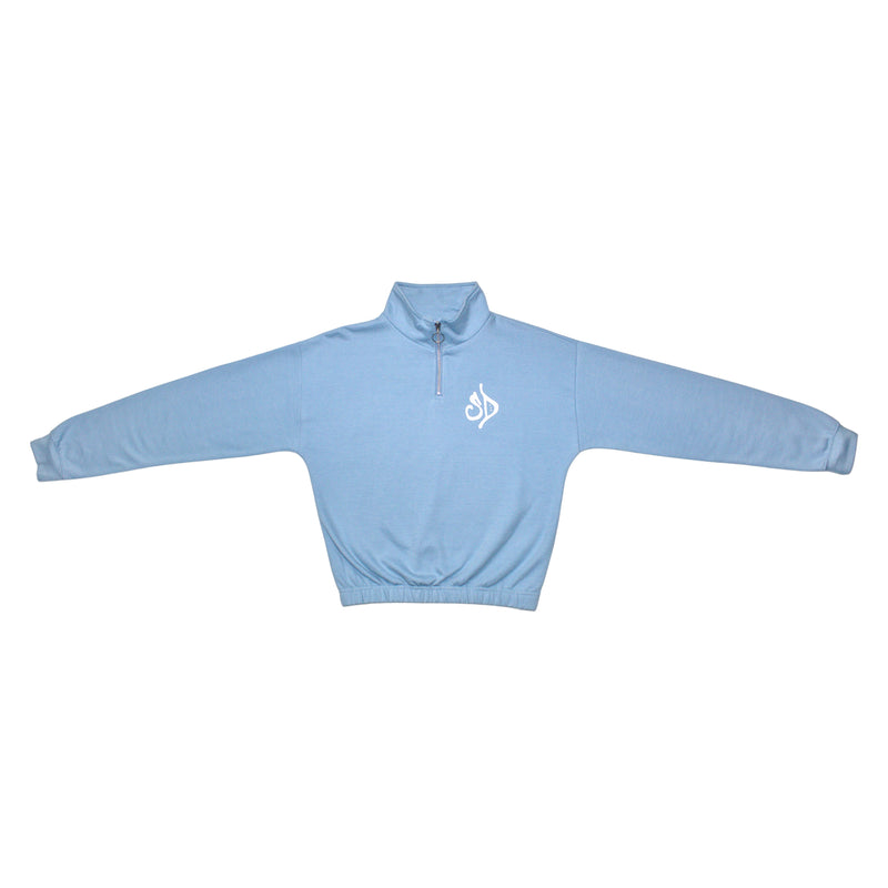 Street Dealer Womans Half Zip Crewneck Light Blue