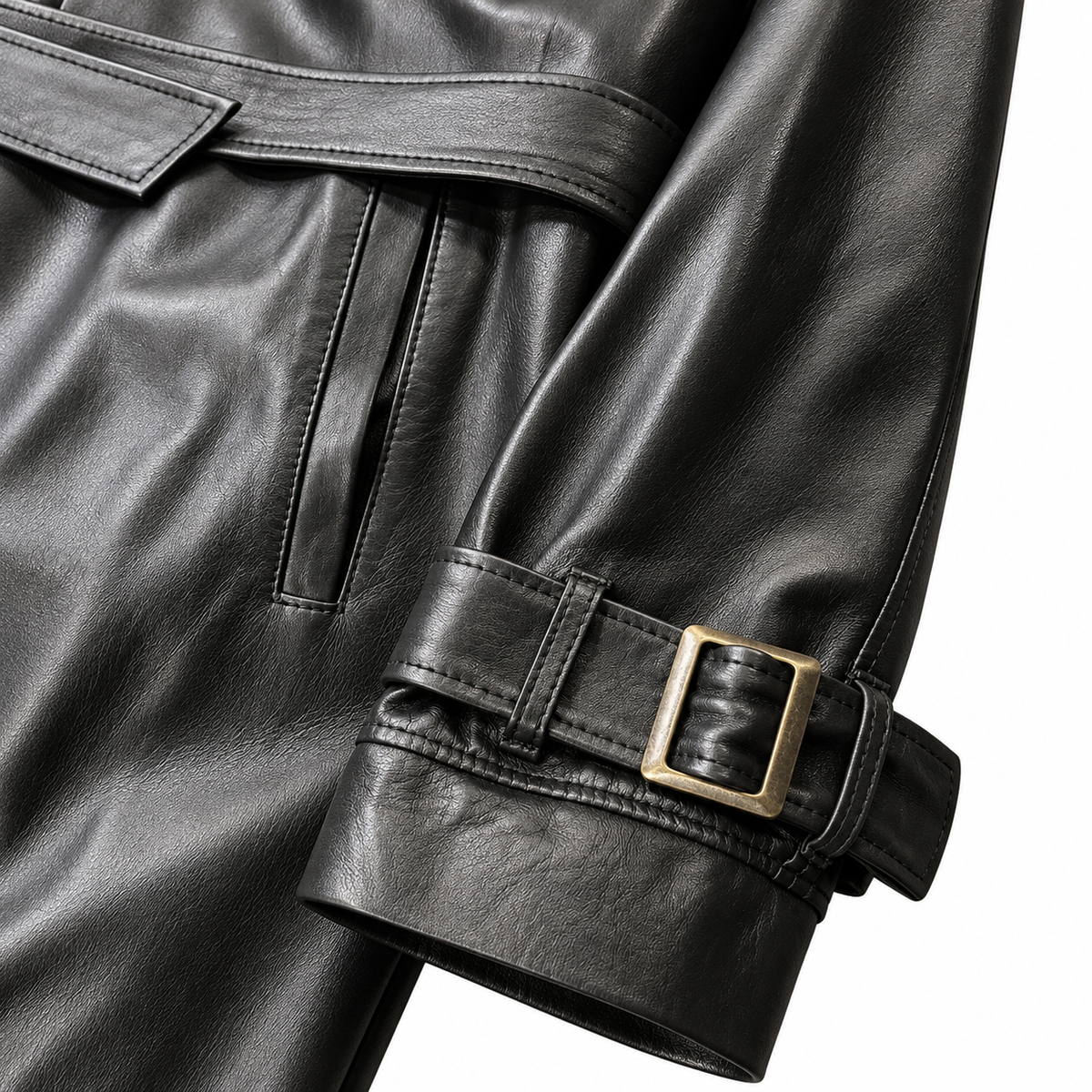 Trench Black Leather | Giacca Trench in Pelle di Agnello Nero