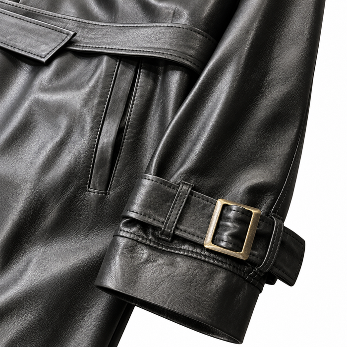 Trench Black Leather | Giacca Trench in Pelle di Agnello Nero