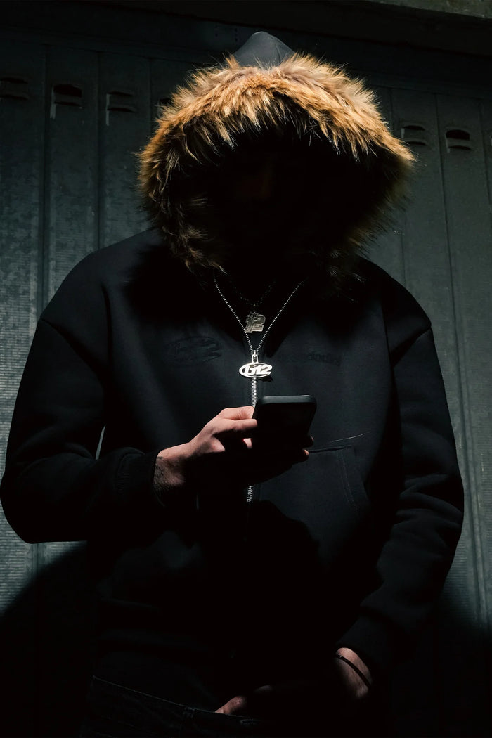 Full Zip "Rude Diamond" Faux Fur Hoodie