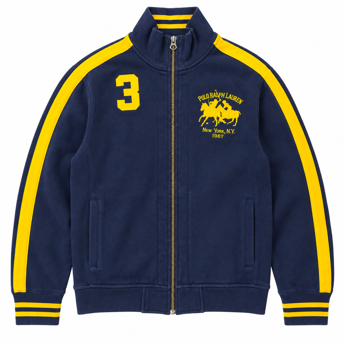 Vintage Full Zip Sport Crew | Navy Yellow