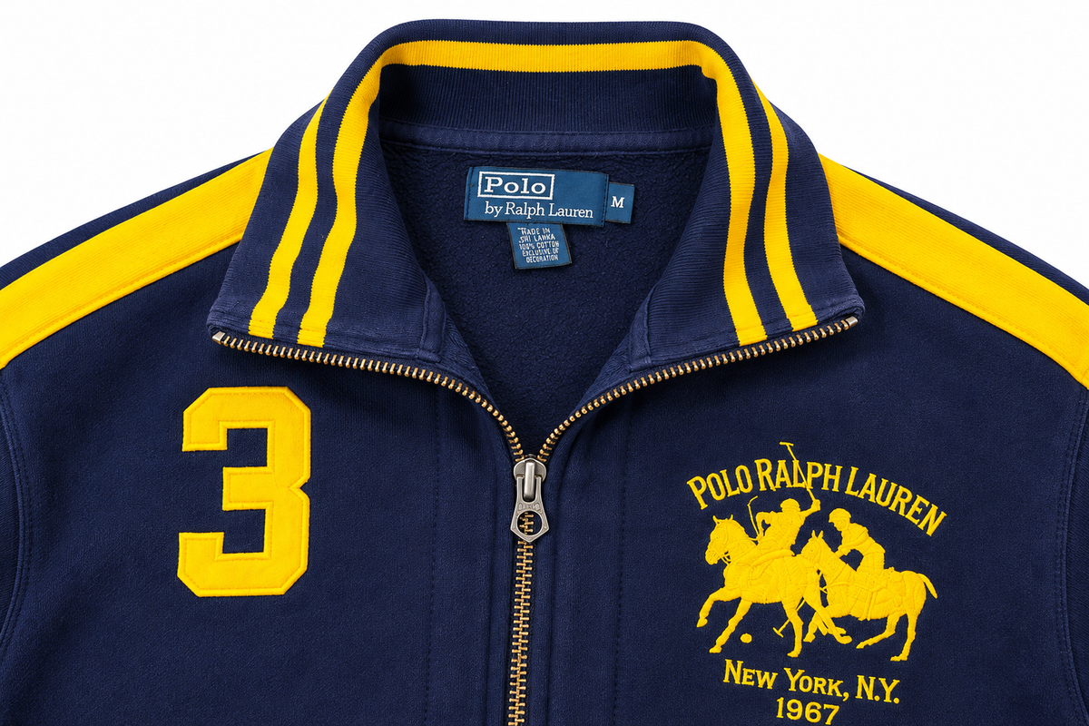 Vintage Full Zip Sport Crew | Navy Yellow