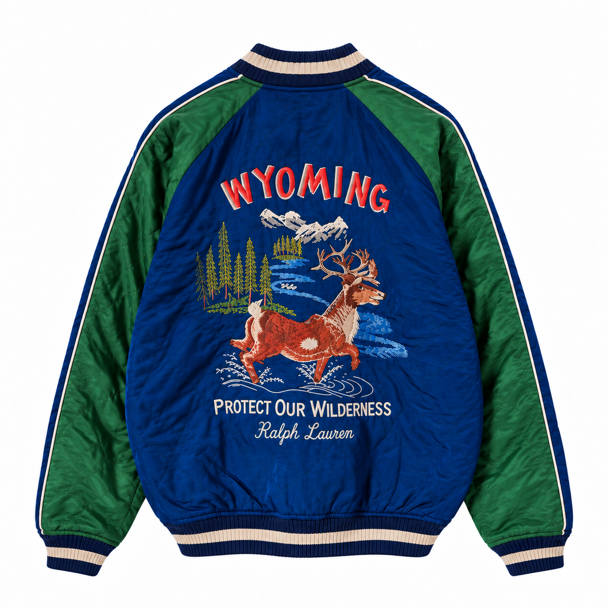 Wyoming Satin Souvenir Flight Jacket | Green Blue Multi