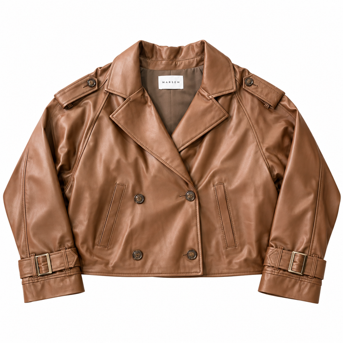 Trench Cropped Leather Brown | Trench in Pelle di Agnello Moro