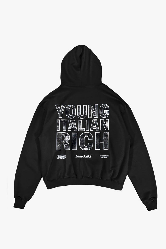 Basedodici "WORLD TOUR" Young Italian Rich Strass Hoodie Black