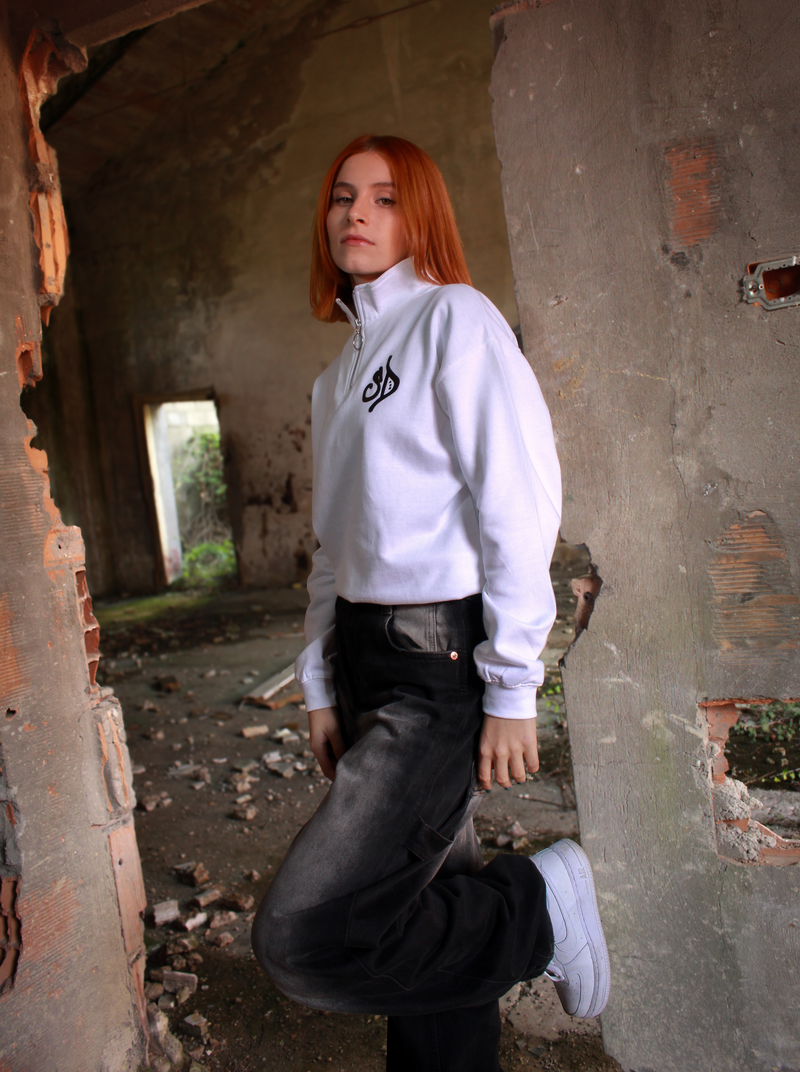 Street Dealer Womans Half Zip Crewneck White