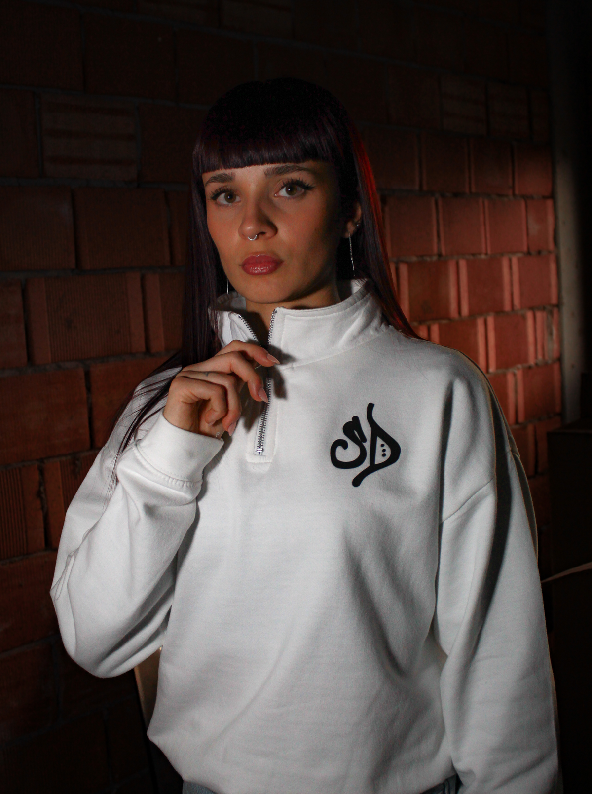 Street Dealer Womans Half Zip Crewneck White