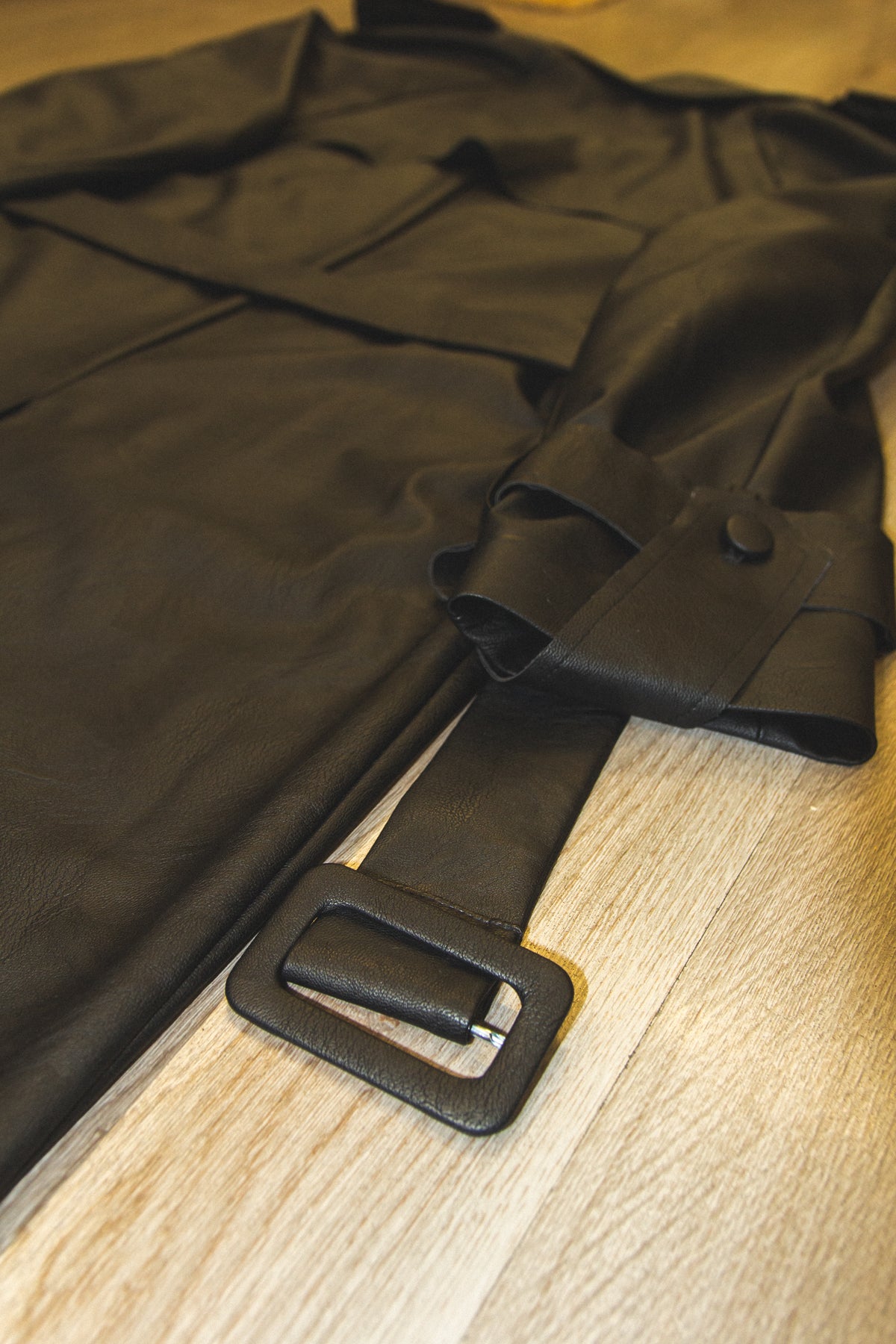 Marsem Black Trench Leather Coat