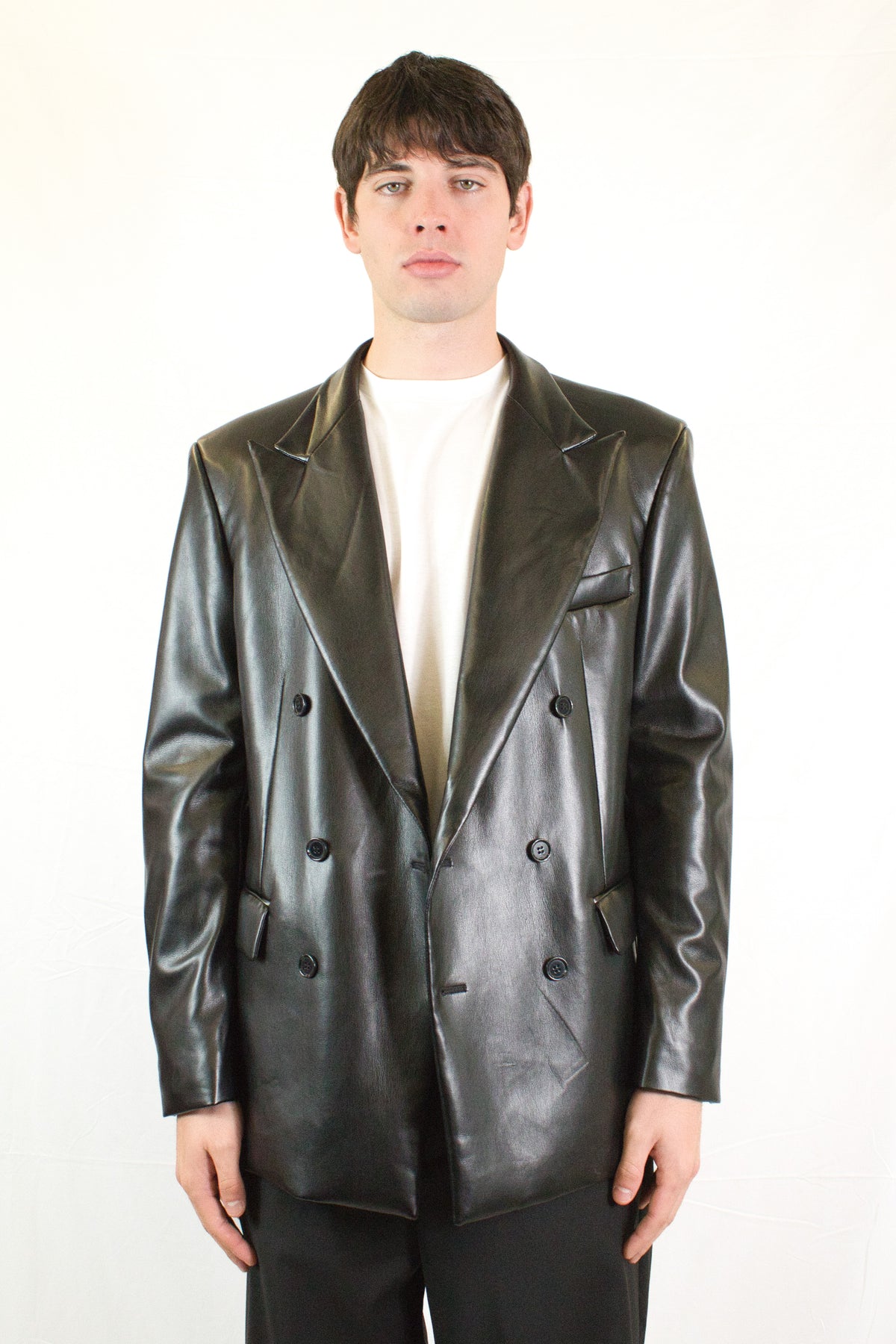 Marsem Black PU Leather Blazer