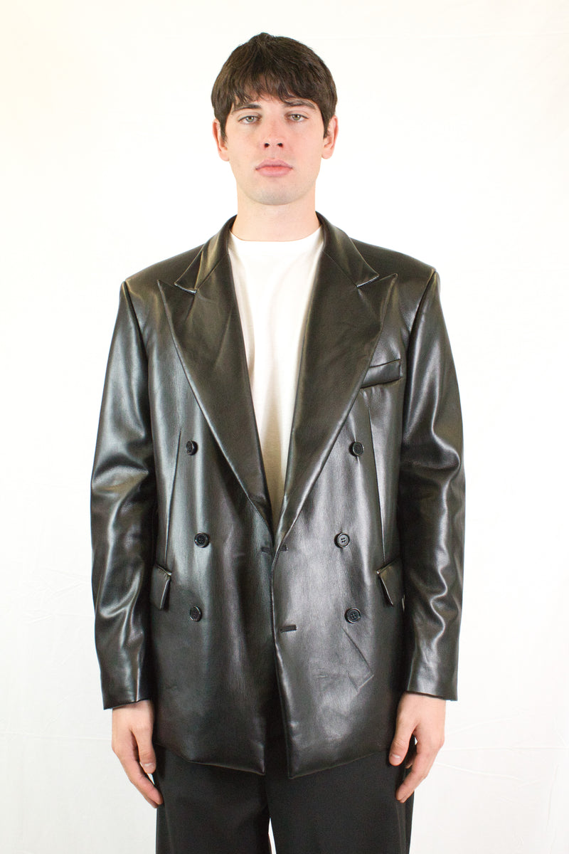 Marsem Black PU Leather Blazer