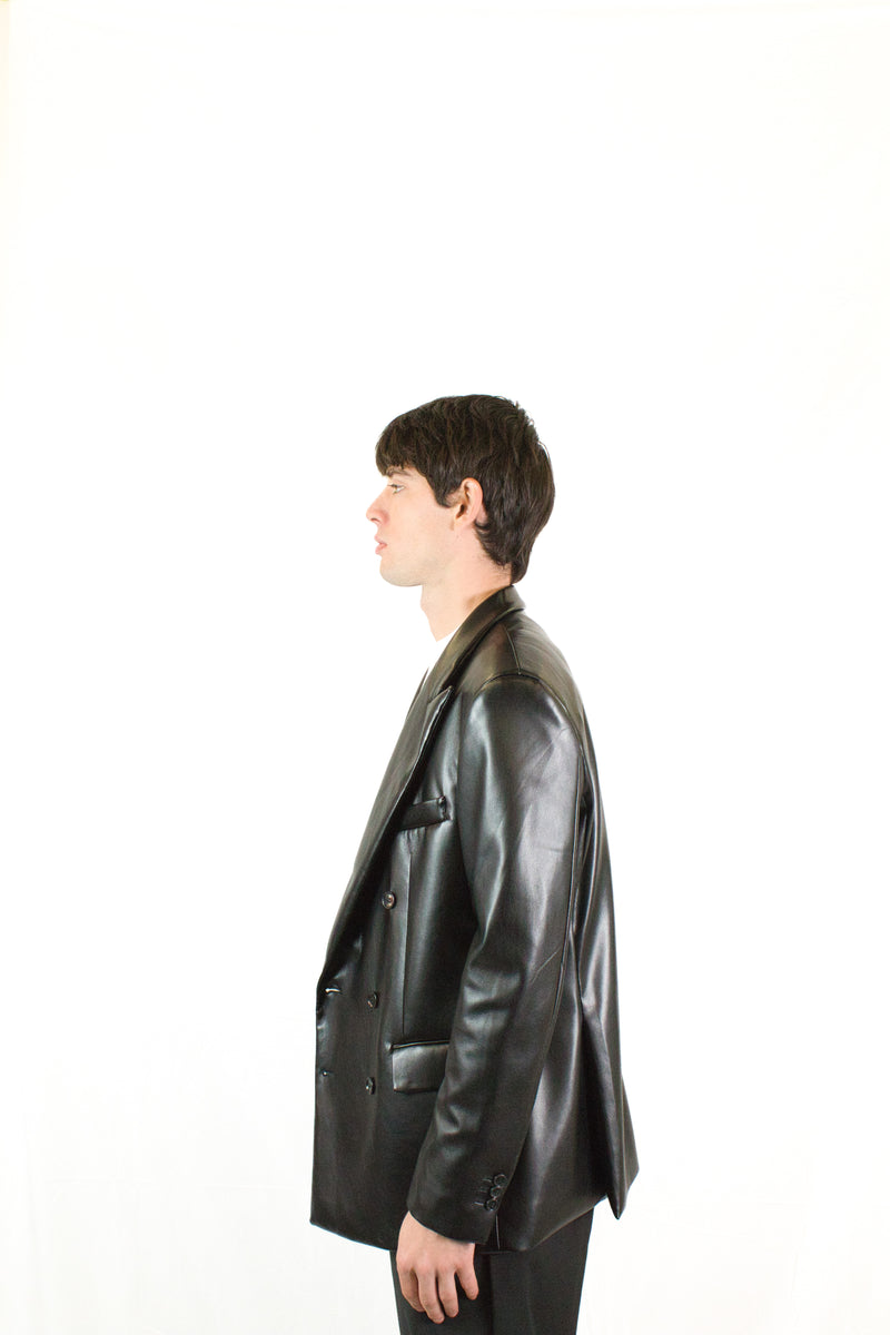 Marsem Black PU Leather Blazer
