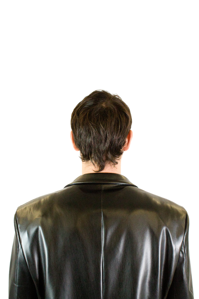 Marsem Black PU Leather Blazer