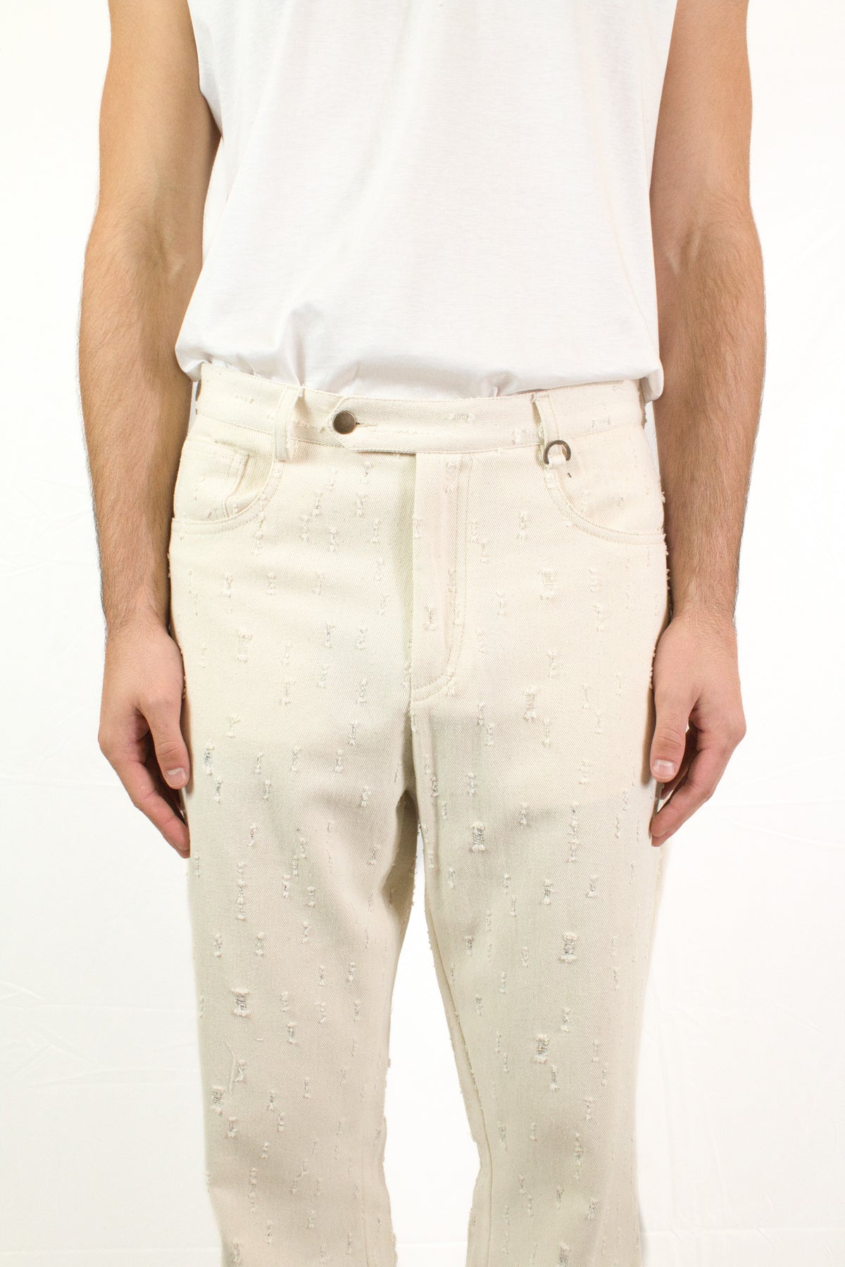 Marsem Pantalone Twill Distressed Denim Burro