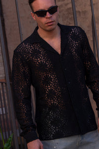 Marsem Camicia Crochet Flower Black