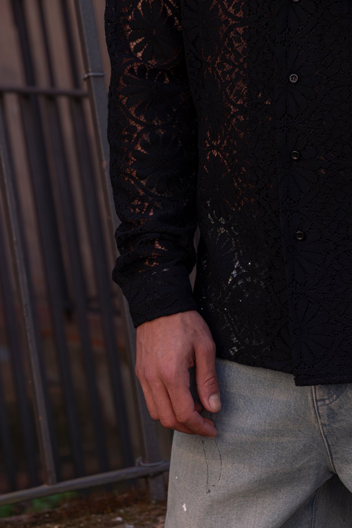 Marsem Camicia Crochet Flower Black