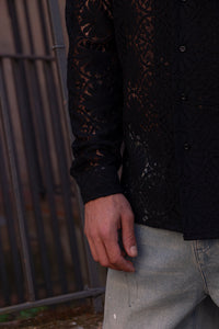 Marsem Camicia Crochet Flower Black