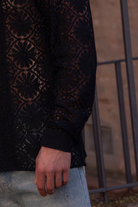 Marsem Camicia Crochet Flower Black