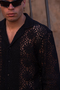 Marsem Camicia Crochet Flower Black